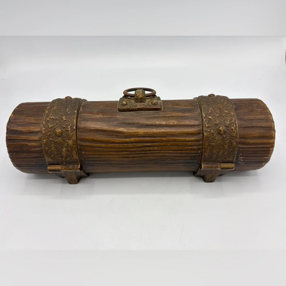 Vintage Avon 3 Sections Log Jewelry Box Treasure Chest Red Velvet Trinket Holder
